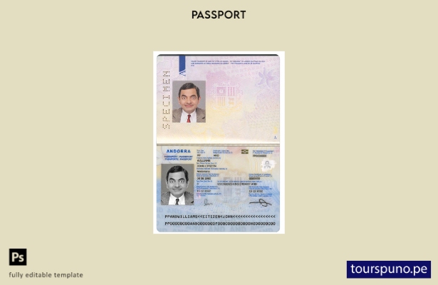 Plantilla de pasaporte de Andorra lista para imprimir